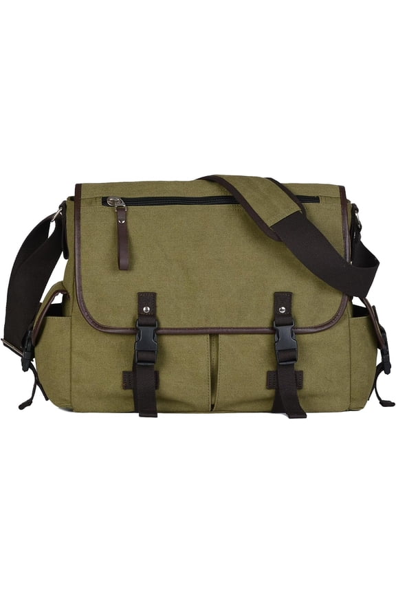 Canvas 15.6 inch Laptop Messenger Bag for Men Women, College Computer Satchel Bag Travel Office Briefcases