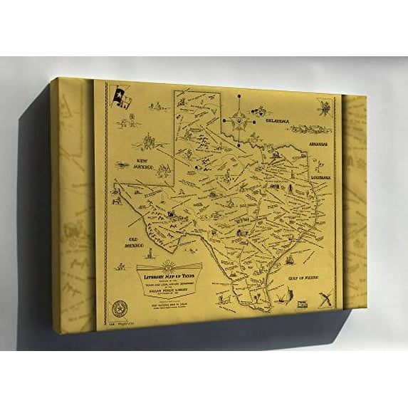 Canvas 16x24; Literary Map Of Texas 1955