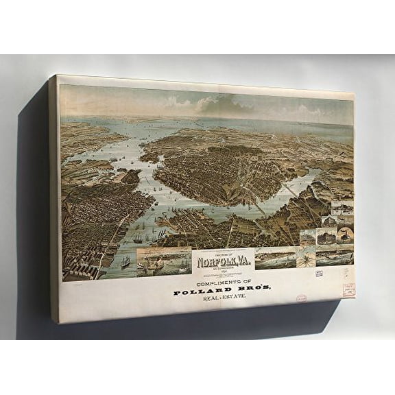 Canvas 24x36; Panorama Map Norfolk Virginia 1892