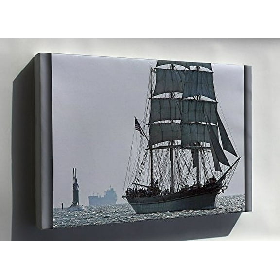 Canvas 24x36; Tall Ship Elissa With Submarine Uss Texas (Ssn 775) Port Galveston