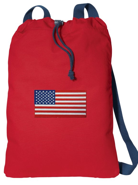 Canvas American Flag Drawstring Bag DELUXE USA Flag Backpack Cinch Pack for Him or Her