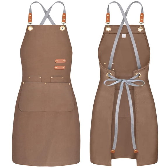 Canvas Apron For Men Women,Cross Back Kitchen Bib Apron With 4 Pockets,For Cooking Hairstylist Work(Black)