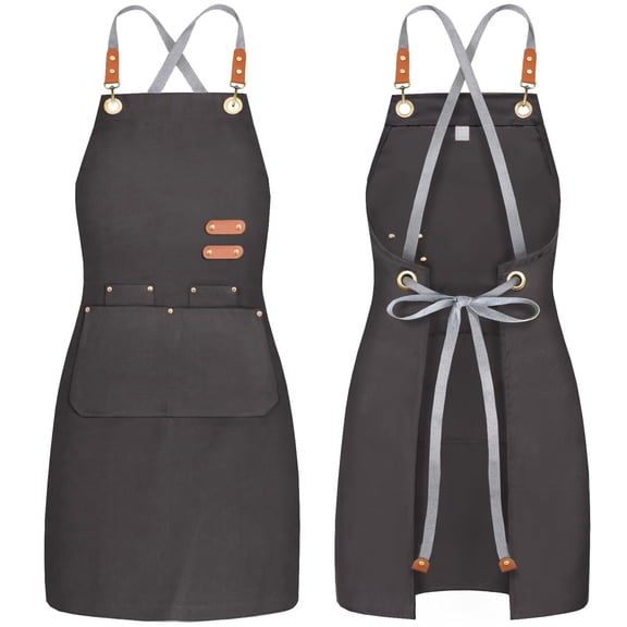 Canvas Apron For Men Women,Cross Back Kitchen Bib Apron With 4 Pockets,For Cooking Hairstylist Work(Black)