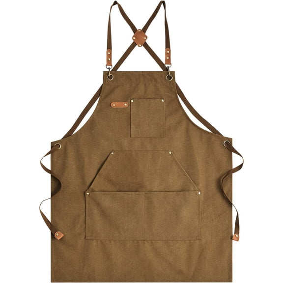 Canvas Aprons for Men Chef Apron, Work Apron with Large Pockets - 16oz Heavy Duty Cross Back, BBQ, Cooking