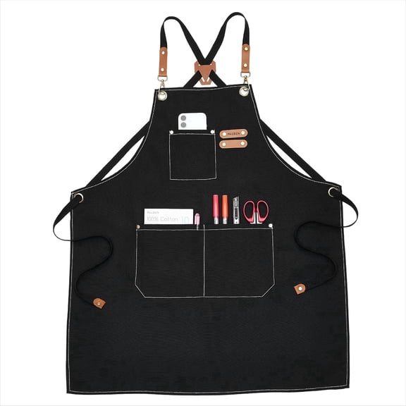 Canvas Aprons for Men Women, Adjustable Strap Aprons with 3 Pockets for Kitchen Grilling, Cookin