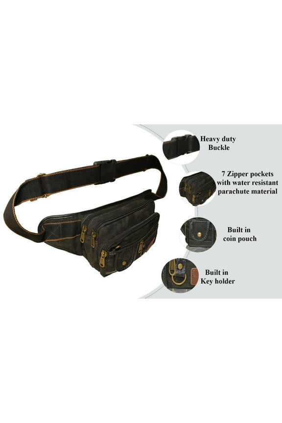 Canvas Army Fanny Pack Big & Tall Travel Hip Pouch Moon Belly Purse - Large