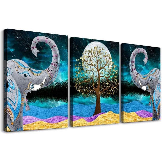 Canvas Art Boho Wall Decor Set of Foggy Forest Trees Scenery for