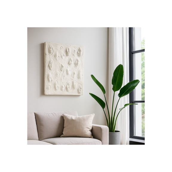 Decorative Textured Raised Face Wall Art for Home Decor - Hanging Wall Decor for Living Room, House, or Dining Room Accent - Artistic Art for Entryway, Hallway, or Bathroom Display - 24", White