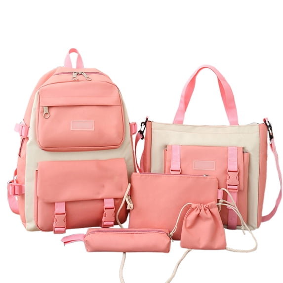 Canvas Backpack 5 Piece Set for Students Large Capacity School Bookbag Lightweight Durable College Backpack Travel Daypack