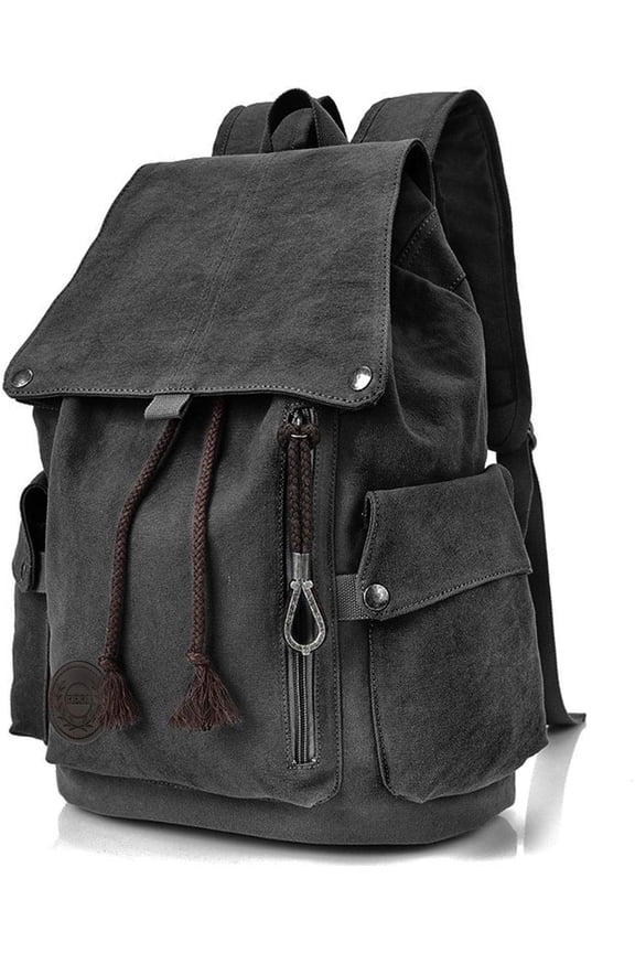 Canvas Backpack  Backpack Black Daypack for Men Women Laptop Travel Rucksack