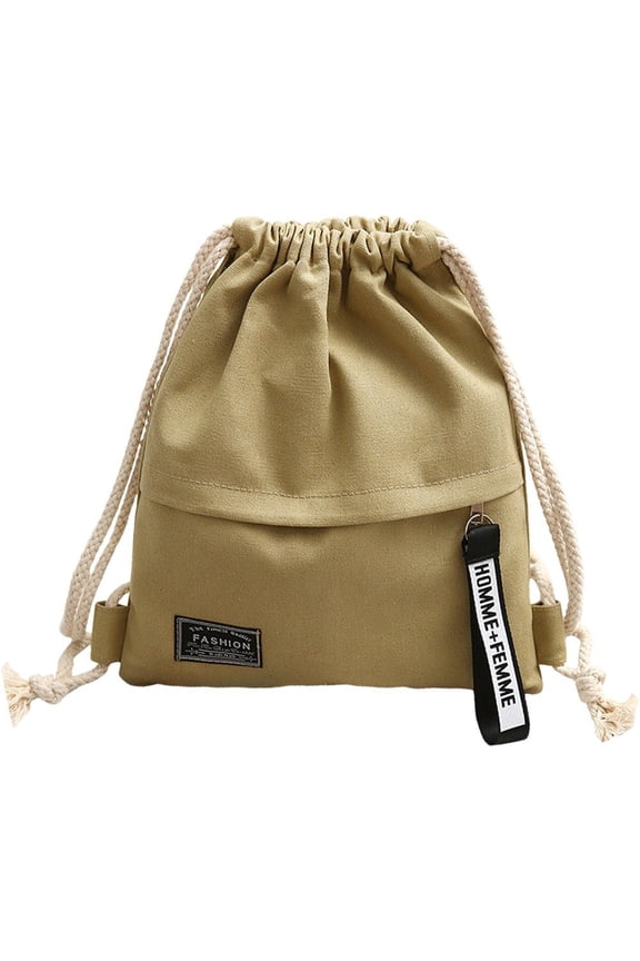 Canvas Backpack Drawstring Backpack Casual Backpack Drawstring Pocket Bag Fashion Small Bag Travel Day Pack for Women Men