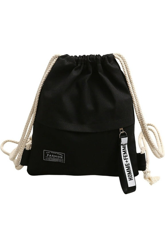 Canvas Backpack Drawstring Backpack Casual Backpack Drawstring Pocket Bag Fashion Small Bag Travel Day Pack for Women Men