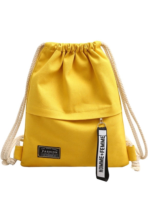 Canvas Backpack Drawstring Backpack Casual Backpack Drawstring Pocket Bag Fashion Small Bag Travel Day Pack for Women Men