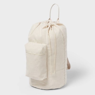 Canvas Backpack Laundry Bag - Linen Backpack Hamper, 50L Capacity, Multipurpose, Beige, 1 Handle