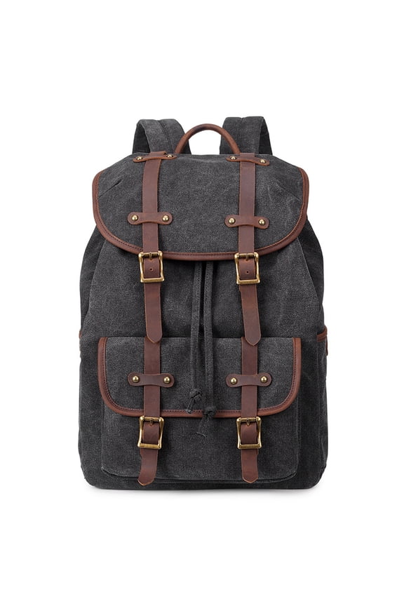 Canvas Backpack Oil Wax Outdoor Travel,Black And Gray