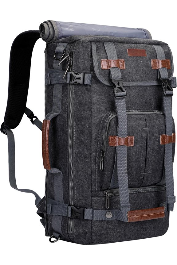 Canvas Backpack Travel Backpack Large Laptop Bags Convertible Rucksack(A519-1 Black)
