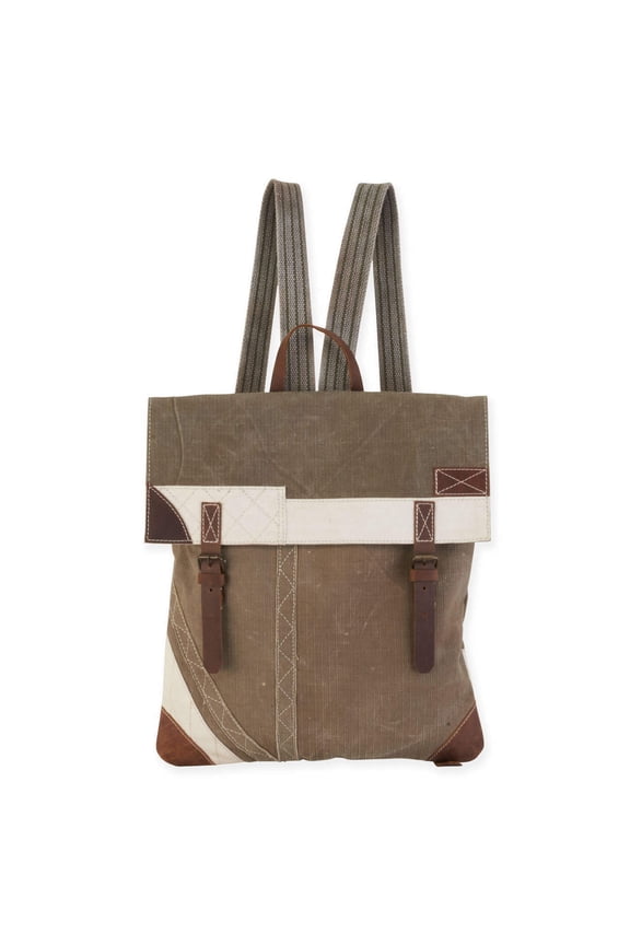 Canvas Backpack Vintage Rucksack Recycled Canvas Tent with Real Leather Trim