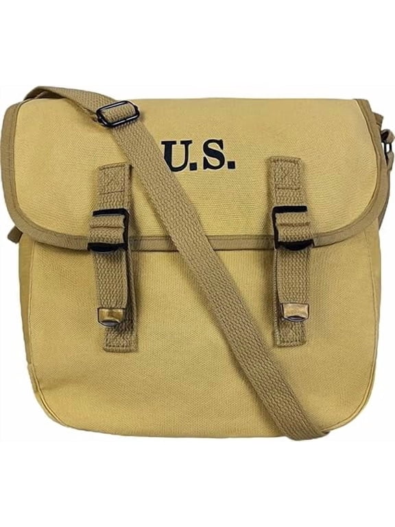 Canvas Backpacking for Camping Men Backpacks Vintage 12" Musette Satchel Bags Haversack Khaki