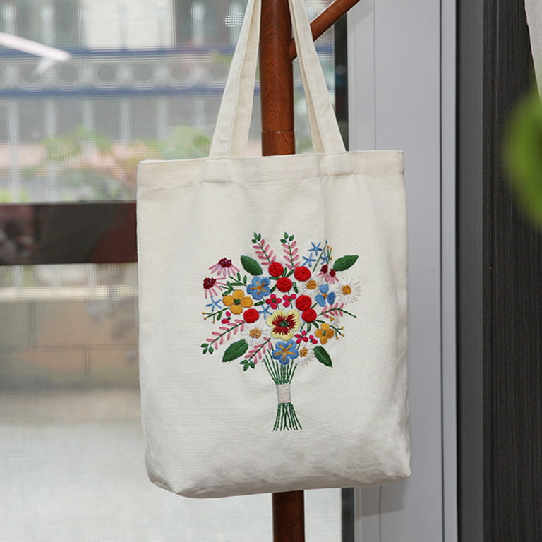 Embroidery Kit Canvas Bag,modern Flower Pattern Hand Embroidery  Kit,beginner Canvas Tote Bag,embroidery Bag Summer Wildflowers,hoop Art -   Israel