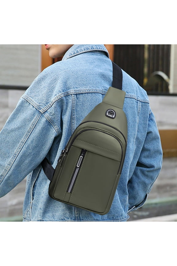 Canvas Bag with Headphone Jack,Sling Bag for Men,Nylon Anti-Theft Pocket,Crossbody Bags Trendy,Shoulder Backpack for Work Outdoor Traveling Hiking Walking,Back to School Supplies