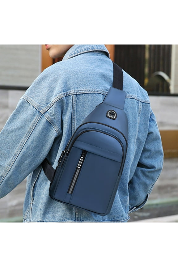 Canvas Bag with Headphone Jack,Sling Bag for Men,Nylon Anti-Theft Pocket,Crossbody Bags Trendy,Shoulder Backpack for Work Outdoor Traveling Hiking Walking,Back to School Supplies