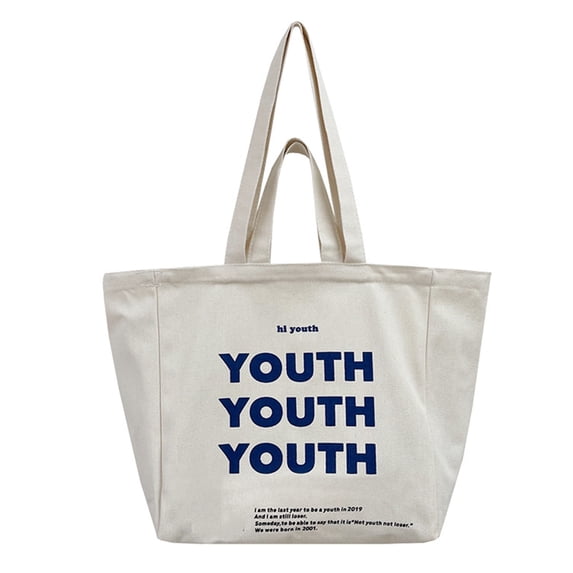 Canvas Bag Large Capacity Alphabet Pattern Fashionable Casual Comfortable Strap Delicate Stitching for Student Type1 Free Size