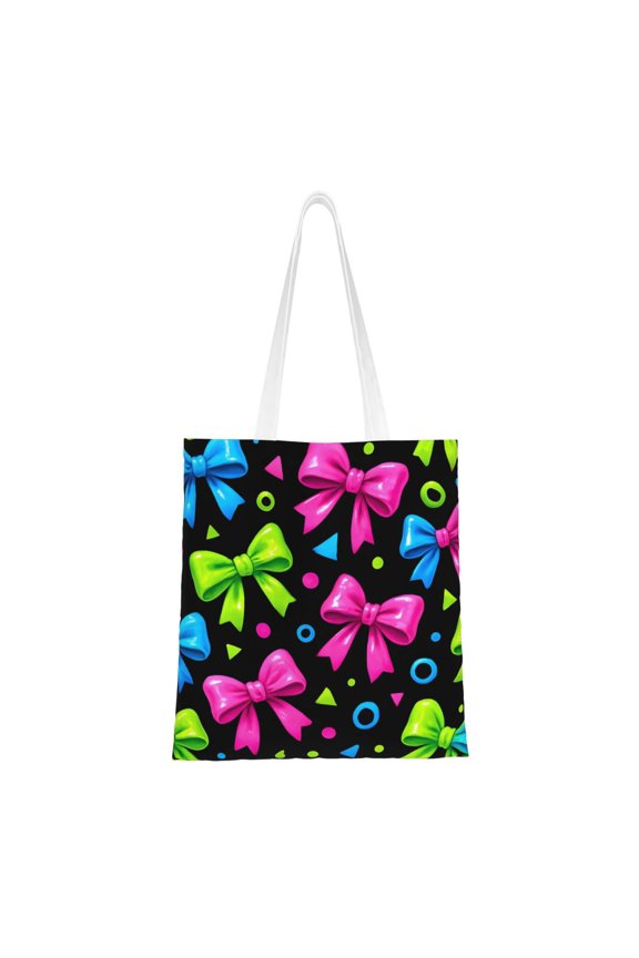 Canvas Bag Tote Bag Shopping Bag 1615in Can Be Carried By Hand And Can Be Used For Daily Travel Such As Shopping And Going To Work Bold Neon Contemporary Ribbon Bow Pattern