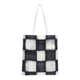 thumbnail image 1 of Canvas Bag Tote Bag Shopping Bag 16×15in Can Be Carried By Hand And Can Be Used For Daily Travel Such As Shopping And Going To Work Darkgray Checked Hand-Drawn Sketch_2, 1 of 8
