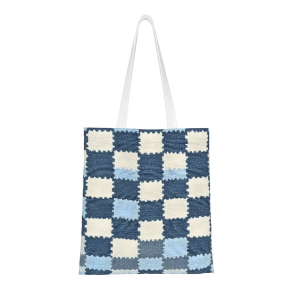 Canvas Bag Tote Bag Shopping Bag 16×15in Can Be Carried By Hand And Can Be Used For Daily Travel Such As Shopping And Going To Work Lightsteelblue Retro Houndstooth_4