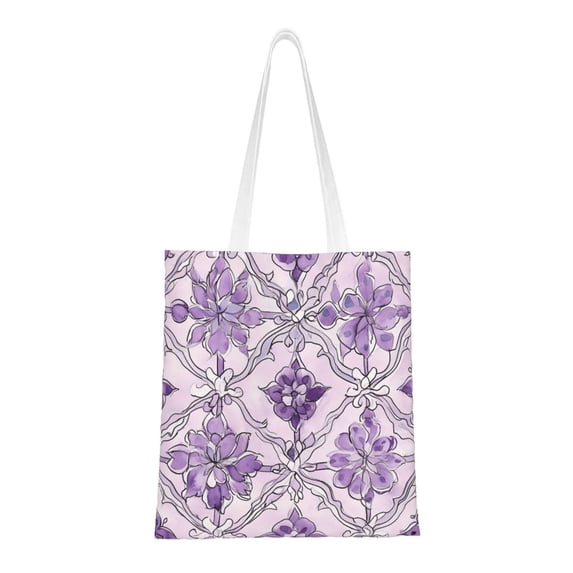 Canvas Bag Tote Bag Shopping Bag 16×15in Can Be Carried By Hand And Can Be Used For Daily Travel Such As Shopping And Going To Work Mediumpurple Moroccan Trellis Hand-Drawn Sketch_2