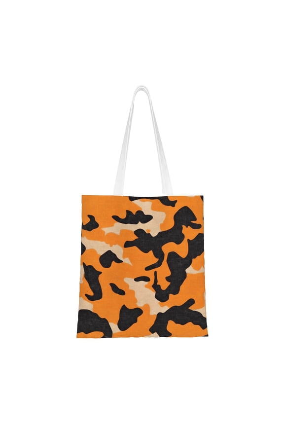 Canvas Bag Tote Bag Shopping Bag 1615in Can Be Carried By Hand And Can Be Used For Daily Travel Such As Shopping And Going To Work Texture Camo Army Orange_4