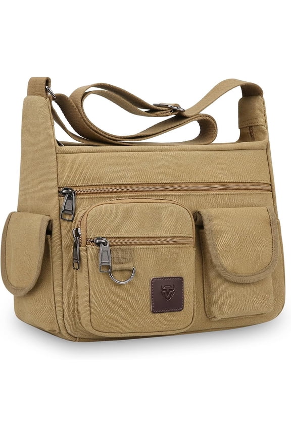 Canvas Bag for Mens Multi-pockets 13 inch Laptop Messenger Bag Sling Bags School Crossbody Bags Travel