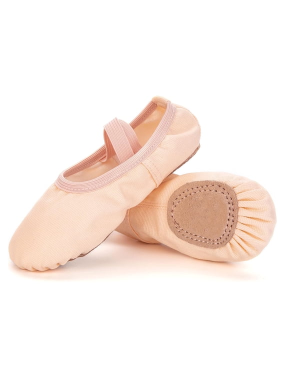 Canvas Ballet Shoes, Flats Yoga Adjustable Bowknot Dance Pull on Shoes, Split-Sole Free lace-up Dance Slippers for Toddler, Pink