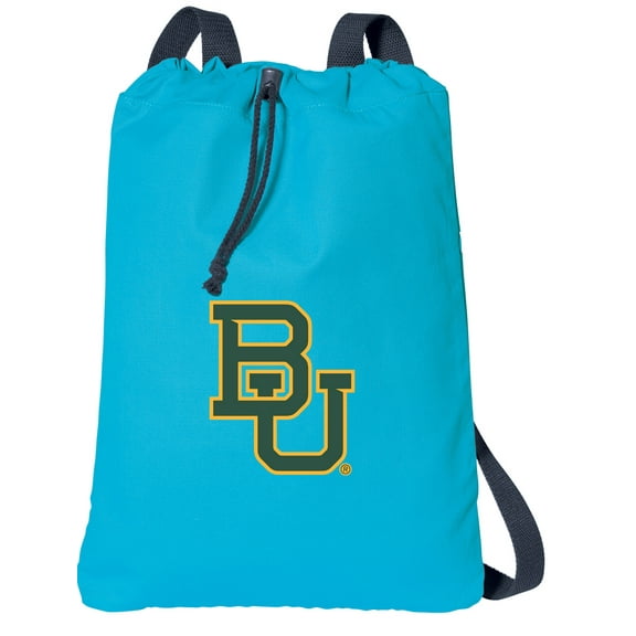 Canvas Baylor Drawstring Backpack Aqua Natural Cotton Baylor University Cinch Bag with Wide Straps