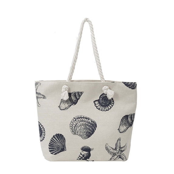 Canvas Beach Bag Tote with Cotton Rope Handles and Coastal Prints, Large Lightweight Beach Bags for Women for Beach Vacation Pool and Cruise Getaways