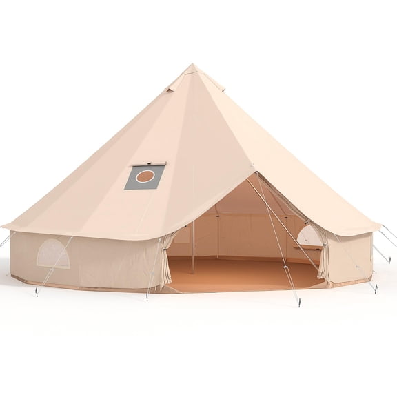 Canvas Bell Tent,Glamping Tent with Stove Jack,PVC Base,Mesh Window,4 Season Use,Yurt Hot Tents for Glamping, Family, Party,400cm400cm250cm