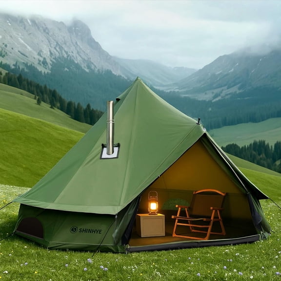 Canvas Bell Yurt Tent with Stove Jack, Waterproof Luxury 4 Season Tents for Family Outdoor Camping 100% Cotton Green Glamping Hunting, Partie, All Year Living