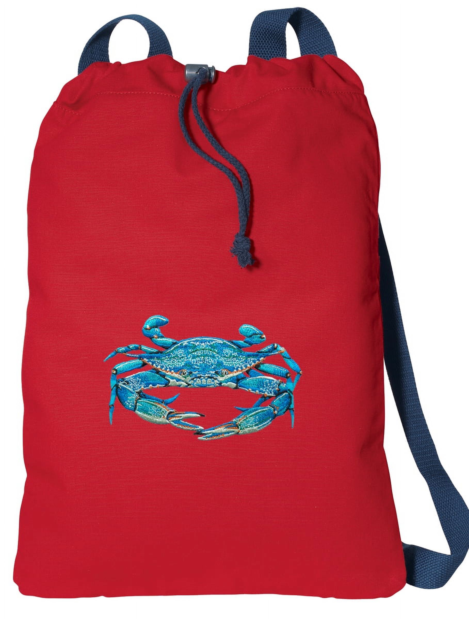 Canvas Blue Crab Drawstring Bag DELUXE Blue Crabs Backpack Cinch Pack