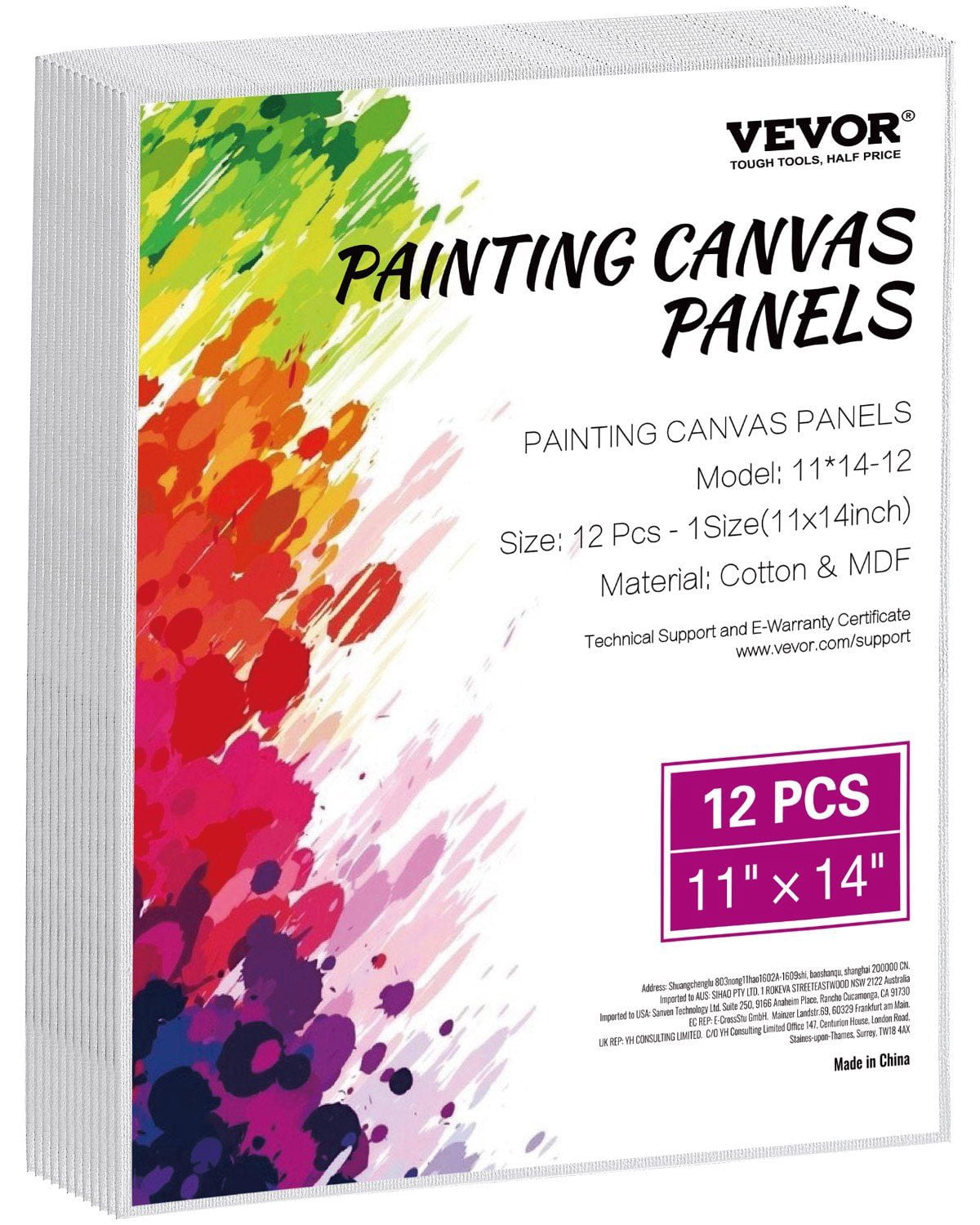 Canvas Boards for Painting 12 Pack 11 x 14 Inch Blank Canvases with 3mm Thick MDF Board, Pre-Treated with Gesso, Kid-Friendly, Suitable for Acrylic, Oil, Watercolor, Sketching, Art Projects, and Gift
