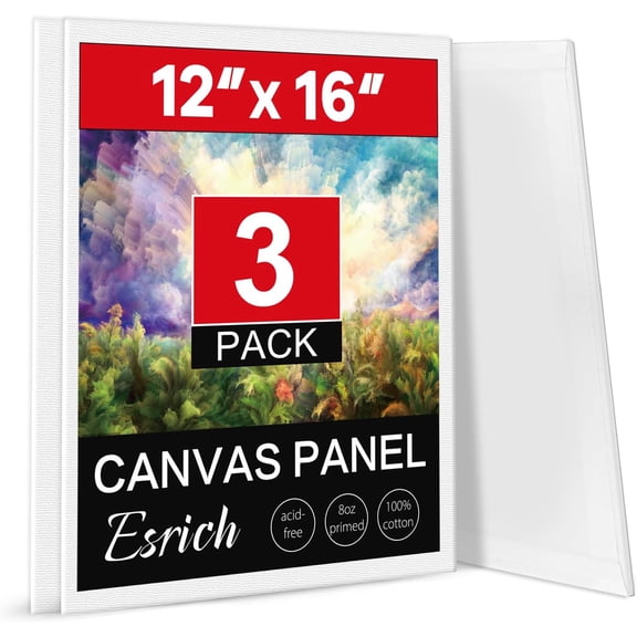 Canvas Boards for Painting 12x16 Inch, 3 Pack Canvas for Painting Cotton Primed Acid Free Large Blank Canvas Panels for Oil Paint, Watercolor, Acrylic Paint, Gouache and Tempera.