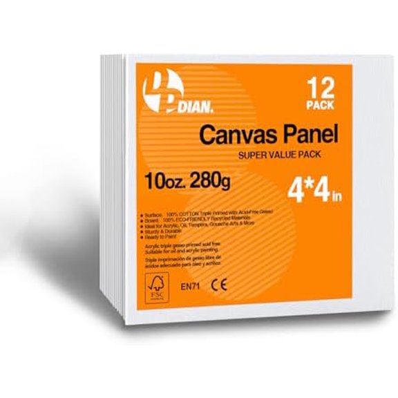 Canvas Boards for Painting 4x4 Inch, 12-Pack Bulk Canvas Value Pack - Art Supplies Blank Paint Canvas Panels for Acrylic, Oil, Watercolor, Tempera, Gouache