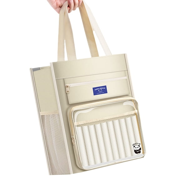 Canvas Book Organizers Bag Handheld School Book Bag 8 Compartments for Student Teacher, Art Craft Organizers Bag