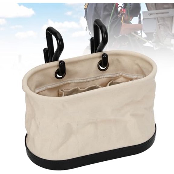 Canvas Bucket Bag,Hooks Aerial Oval Tool Bucket,Black Polypropylene Bottom 15 Pockets Lineman Tool Bag Organizer for Construction,Industrial Maintenance,Electricians,and DIY Projects$$Tools