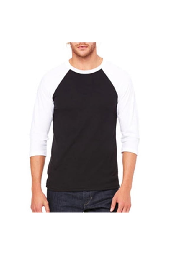 C3200 Unisex 3 By 4-Sleeve Baseball Tee - Black & White - Small