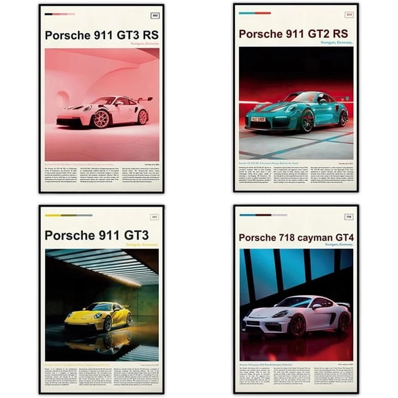 Canvas Car Posters, Racing Car Poster for Men Guys Cars Lovers, Sports Cars Posters for Bedroom, Living Room, Office 8x10 inch Unframed