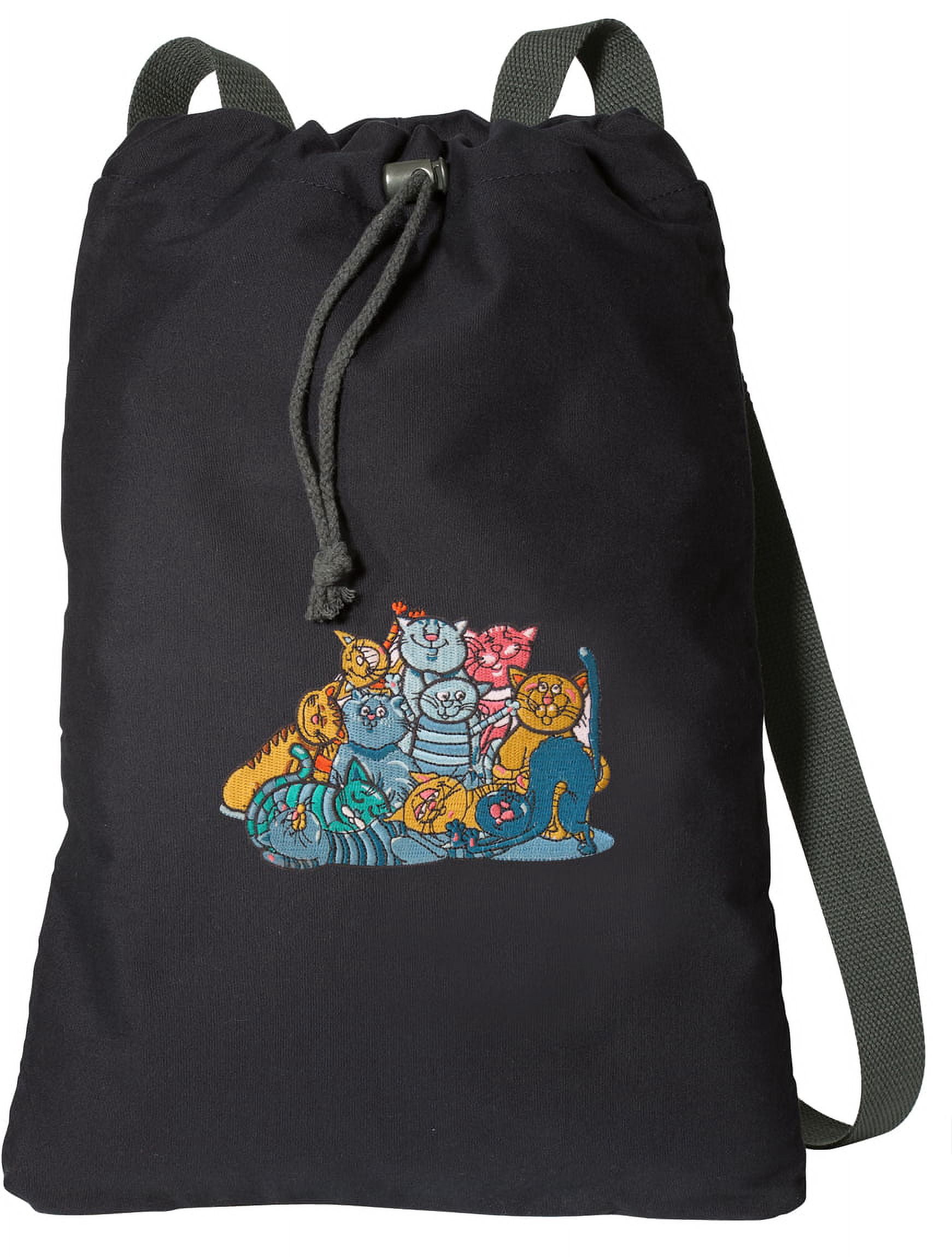 Canvas Cat Backpack Natural Cotton Cats Cinch Bag Lined and with Wide Straps