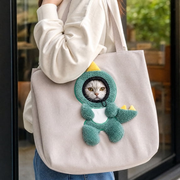 Canvas Cat Carrier Tote Bag, Pet Shoulder Bag Head Out, Portable Cat Travel Handbag for Small Cats