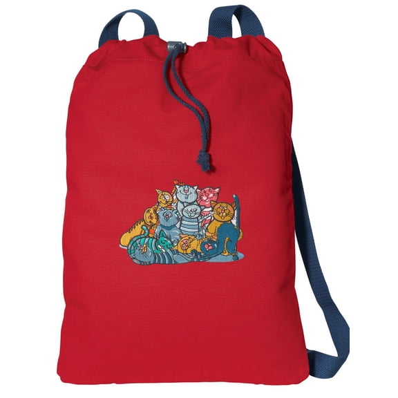 Canvas Cats Drawstring Bag DELUXE Cat Backpack Cinch Pack for Him or Her