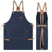 Magimate Durable Utility Apron with Rivets, Cross Back Strap, Large Pocket, Adjustable for Men and Women - Blue