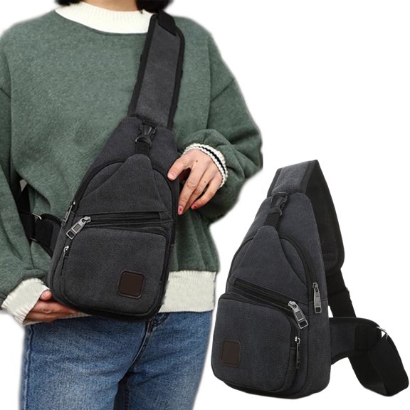 Canvas Chest Sling Backpack | Multipurpose Crossbody Messenger Bag for Outdoor Hiking Travel | Adjustable Strap, Large Capacity, Multiple Zipper Pockets | Unisex | Khaki Green Coffee Blue 30x16x6cm